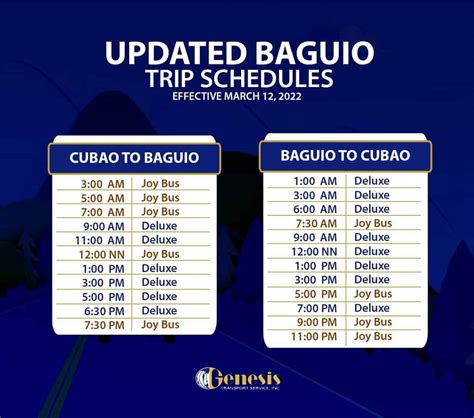 genesis bus baguio schedule|Genesis’ Baguio Trips Starts Operating Tomorrow..